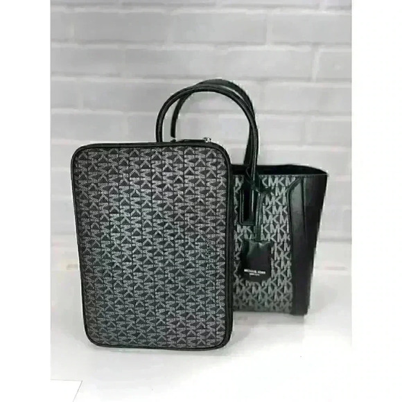 Michael Kors Kali Satchel Medium Purse Ipad Case Tote Shoulder Bag Black Silver